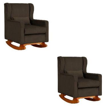 Imagem de Kit 2 Poltrona Aurora Balanço Vovo Veludo Marrom - FM - Fina Mobília