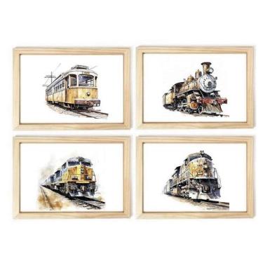Imagem de Kit quadro infantil ferroviário trem decorativo quarto menino enxoval 