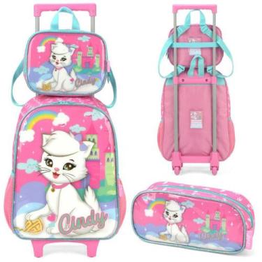 Imagem de Mochila Infantil Rodinhas Cindy com Lancheira e Estojo Pink - Luxcel