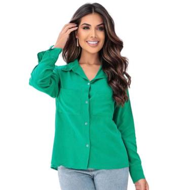 Imagem de Camisa Feminina Social Com Botão Blusa Manga Longa Camisete Formal Gol