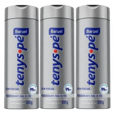 Imagem de Kit 3 Desodorante Antisséptico em Pó para Pés Tenys Pé 100g - Baruel 