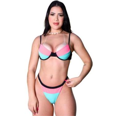 Imagem de Biquíni Feminino Meia Taça Aro Sem Bojo Calcinha Fio Dental e Fita Lat