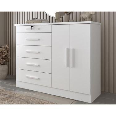 Imagem de Cômoda Solteiro Istambul 2 Portas e 5 Gavetas Neve - Tcil Móveis