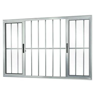 Imagem de Janela 4 folhas 1,20x2,00 com grade no alumínio brilhante