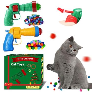 Imagem de Leoezx 82 peças de lançador de armas para gatos, lançador de bolas de brinquedo para gatos, lançadores de brinquedo para gatos, pistola lançadora de bola de gato interativa de baixo ruído, 30 bolas de