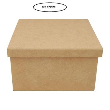 Imagem de Caixa Quadrada Tampa Sapato Kit 4 Un. 18X18x15 Mdf Madeira - ATACADÃO 