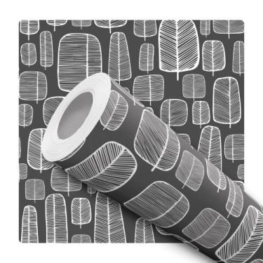 Imagem de Papel De Parede Adesivo Lavável Arvore Abstrata Chumbo e Branco Quarto