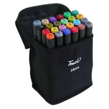 Imagem de Kit 24 Canetinhas Com Estojo Para Desenho Com Ponta Dupla - SHR