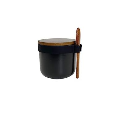 Imagem de Comeon Recipiente de Cerâmica para Especiarias, Açucareiro com Tampa de Bambu e Colher, Pote de Condimentos de Porcelana para Cozinha Doméstica 250 Ml (8,54 Oz) (Preto Fosco-1P)