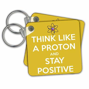 Imagem de 3dRose Pense como um próton e fique positivo, amarelo - chaveiros, 5,7 x 11,4 cm, conjunto de 2 (kc_173352_1)
