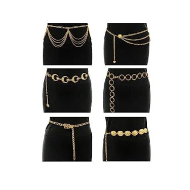 Imagem de Tornito 6 peças Bohemia Multicamadas Metal Cintura Cintura Cinto Lua Sol Borla Longa Cubana Grossa Corrente Oca Corrente Corporal Ajustável Joias Corporais Verão Biquíni Acessórios de Praia para Mulheres Meninas, not Know, não conhecido, Sem Pedra Preciosa