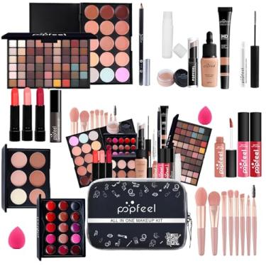 Imagem de KARUIZI Kit de maquiagem multifuncional conjunto de presente de maquiagem para mulheres, paleta de sombras, conjunto de brilho labial, batom, blush, base, corretivo, rímel, lápis de