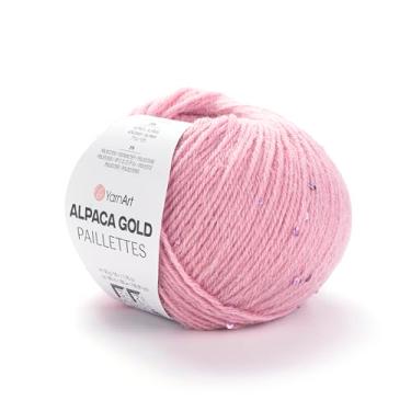 Imagem de YarnArt Fio de paillettes de ouro alpaca - fio de lã de lantejoulas brilhantes - 20% alpaca, 75% acrílico, 5% poliéster - 50 g novelo, 180 m - fio de luxo para tricô e crochê: suéteres, cachecóis,