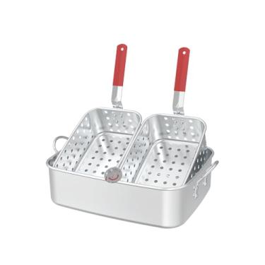 Imagem de Panela de alumínio FireRiot 18QT com 2 cestas de drenagem, fritadeira externa para fritar e ferver, alça de silicone resistente ao calor, design leve e durável, compatível com a maioria das placas de