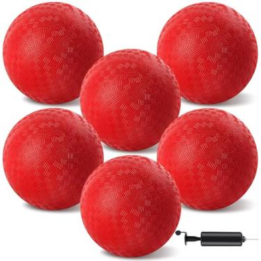 Imagem de HSLCGF 6 Pcs Dodgeballs 8.5 Inch Playground Ball Red Kickball Inflatable Rubber Handball Bouncy Dodge Ball with 1 Hand Pump for Outdoors Ball Games Gym Camps Picnic (Needle is at The Top of The Pump)