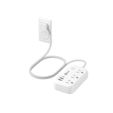 Imagem de Cabo de extensão plano de 1,8 m, 3 tomadas amplas, 3 portas USB (1 USB C), estação de carregamento fina para mesa, protetor contra surtos, tomada plana ultrafina 980J para casa, viagem, escritório,