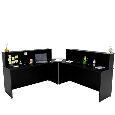 Imagem de Balcão Atendimento De Canto Em L Recepção/consultório 140x60 (Preto)