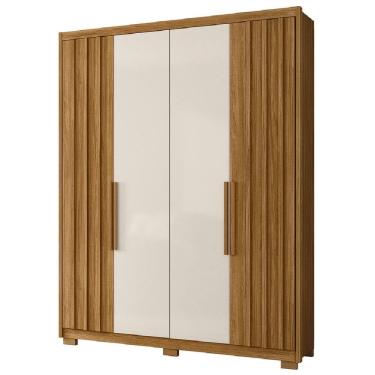 Imagem de Guarda Roupas Solteiro Ripado 4 Portas 3 Gavetas Califórnia Madeirado / Off White Moval