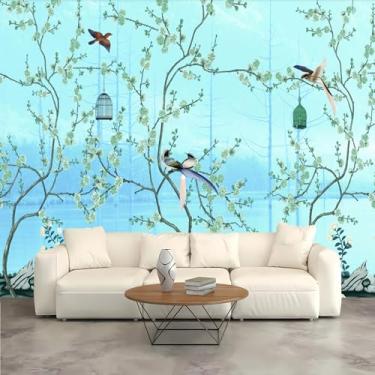 Imagem de Lcythiazole Mural de papel de parede de flores e pássaros estilo chinês, papel de parede floral grande, decoração de parede floral, para quarto e sala de estar, adesivo personalizável