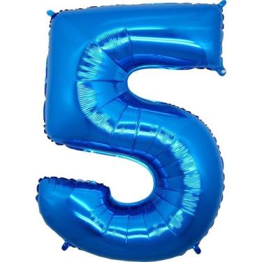 Imagem de Bexiga Balão Metalizado 16 Polegadas 40cm Azul Número 5 - Warna