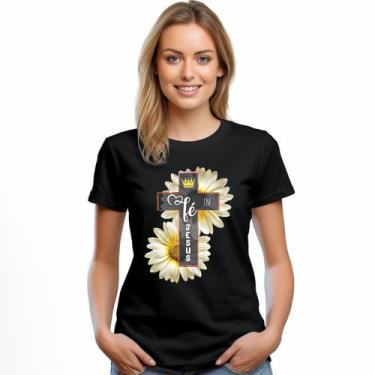 Imagem de Camiseta Feminina T-shirt 100% Algodão Estampas Religiosas Moda Cristã
