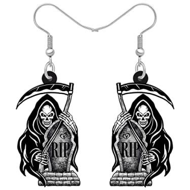 Imagem de SHIGIE Robe assustador preto de acrílico para Halloween, brincos de ceifador, pingente de foice, joias punk para festas e presentes, M, Acrílico, Sem pedra preciosa