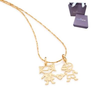 Imagem de Colar + Pingente Para Mãe De Casal Rommanel Banhado A Ouro 18k Lindo E