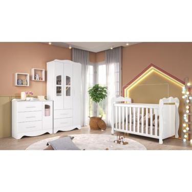 Imagem de Quarto Completo Bebe Moveis Peroba Lisi 03 portas MDF, Branco
