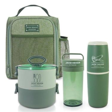 Imagem de Conjunto Da Linha Joy Bolsa Térmica, Porta Escova E Pasta De Dente, Pote Marmita 2 Andares E Garrafa Verde