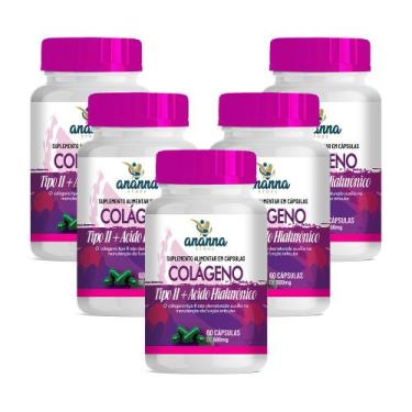 Imagem de 5x Suplemento Colágeno Tipo 2 c/ Ácido Hialurônico 60 Caps 500mg - Ana