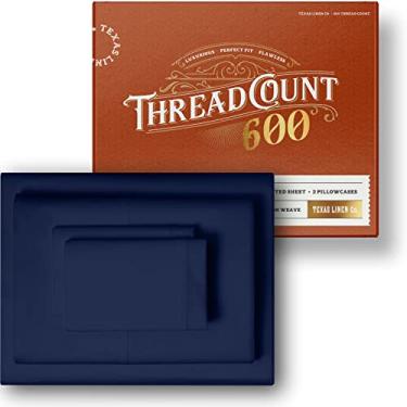 Imagem de TEXAS LINEN CO. Jogo de lençol queen de algodão egípcio luxuoso - 600 fios 4 peças com bolso profundo e lençol de cima, macio, refrescante, extra longo, roupa de cama de hotel com trama de cetim -