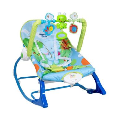 Imagem de Cadeira de Descanso Bebê Balanço Azul até 18kg Suave Vibração Relaxante Cinto de Segurança Mobile Barra de Brinquedos Interativa