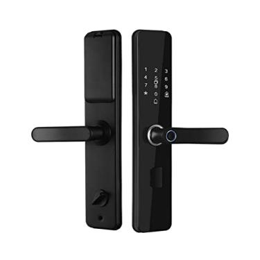 Imagem de Fechadura de porta eletrônica de impressão digital inteligente com impressão digital biométrica/cartão IC/senha/desbloqueio de chave/carga de emergência USB (cor: preto)