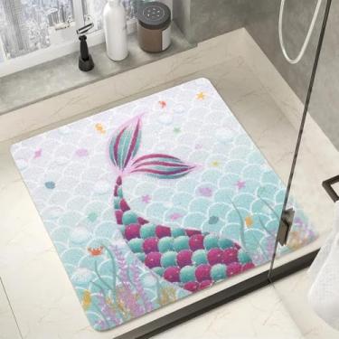 Imagem de Tapete de banheira de sereia, antiderrapante, antiderrapante, tapete de banho para banheira, tapete texturizado seguro sem ventosas (61 x 61 cm, fúcsia)