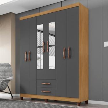 Imagem de Guarda Roupa Casal Espelho 6 Portas 2 Gavetas Moden 150 Cm Carvalho Am Grafite Incp