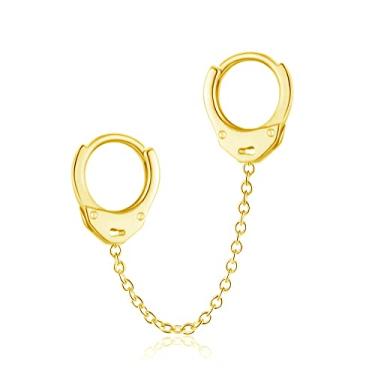 Imagem de Brincos minimalistas de argola dupla para mulheres, meninas e homens, par de argolas pequenas, corrente pendurada, cartilagem, segundo orifício, moda, bijuteria punk personalizada, 1 peça, Metal,