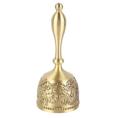 Imagem de Bell de Chamada de Mão Elegante Com Padrão Esculpido Requintado Requintado e Alça Curvada Em Latão Puro para Casamento, Festas de Família e Mais - 4,7 Polegadas de Comprimento e Ressonância Clara Som