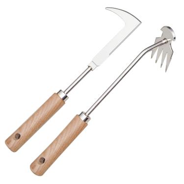 Imagem de Dizzily 2 peças de ferramenta extrator de ervas daninhas Dritnow e removedor de rachaduras, ferramenta de remoção de ervas daninhas para remoção de ervas daninhas, 4 garras com cabo de madeira para