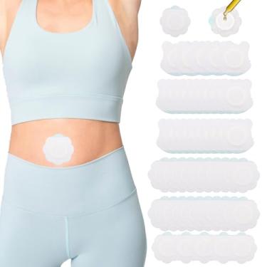 Imagem de 50 peças de óleo de rícino envoltório de umbigo, 2 estilos adesivos adesivos de óleo de rícino sem vazamento, cobertura orgânica altamente absorvente (flor de tigre e ameixa)