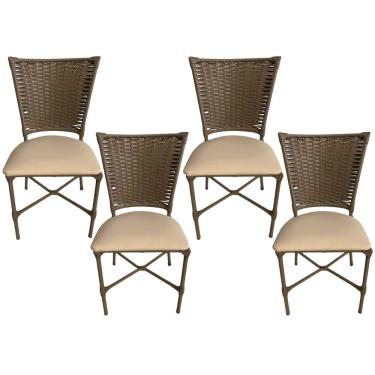 Imagem de 4 Cadeira Vivara Mesa Jantar Estofada Cozinha Fibra Sintética Areia