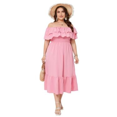 Imagem de KOJOOIN Vestido longo feminino plus size tomara que caia com babados casual verão boho, rosa, GG