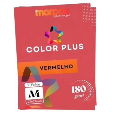 Imagem de Papel Color Plus 180g A4 210x297mm Vermelho Marpax 50un