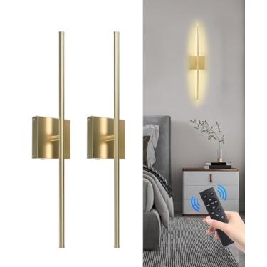 Imagem de CASGAL Arandela de parede operada por bateria com controle remoto, arandelas de parede, conjunto de dois, luz de parede LED sem fio 3000K-6500K para quarto, corredor, parede de fundo, rotação de 350°