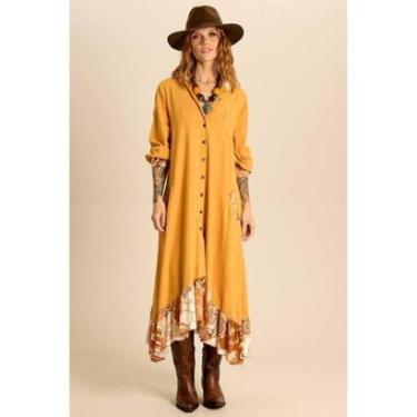 Imagem de Chemise Midi Com Babados Patchwork Mostarda Yacamim P4-Feminino
