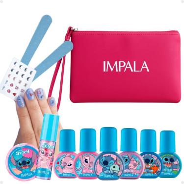 Imagem de Kit Impala Stitch com 10 itens + Mimo: 6 Esmaltes, Lixa, Adesivo, Paleta e Brilho Labial