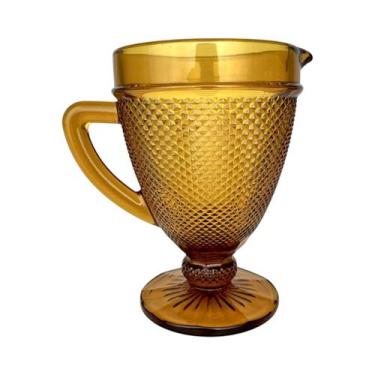 Imagem de Jarra Vidro com Alça Amarelo Âmbar Relevos Bico de Jaca 1L - Btc