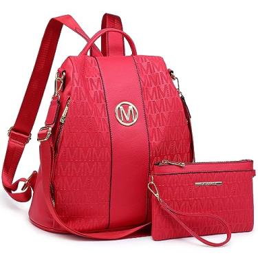 Imagem de Mochila feminina MKP COLLECTION moderna, com vários bolsos, antifurto, bolsa de ombro e de viagem, 2 unidades, Magenta, Medium