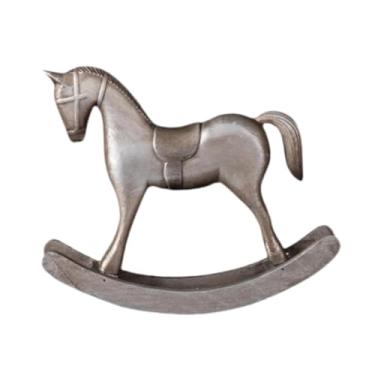 Imagem de Ｂｅｓｇａ Estátua de cavalo de balanço, escultura de madeira, design retrô, estatueta decorativa colecionável criativa, ornamento para mesa de cabeceira, Prata