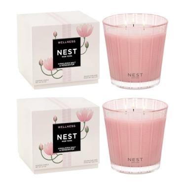 Imagem de NEST New York Vela perfumada de 3 pavios, sal do Himalaia e água de rosas - 601 g, pacote com 2 - Tempo de queima de até 100 horas - Recipiente de vidro reutilizável