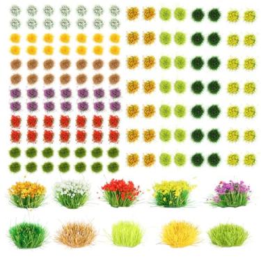 Imagem de Conjunto de flores coloridas em miniatura, 140 peças, grupos de vegetação de flores autoadesivas, tufos de grama estática para trem, paisagem, cenário ferroviário, areia militar, layout, modelo, bases